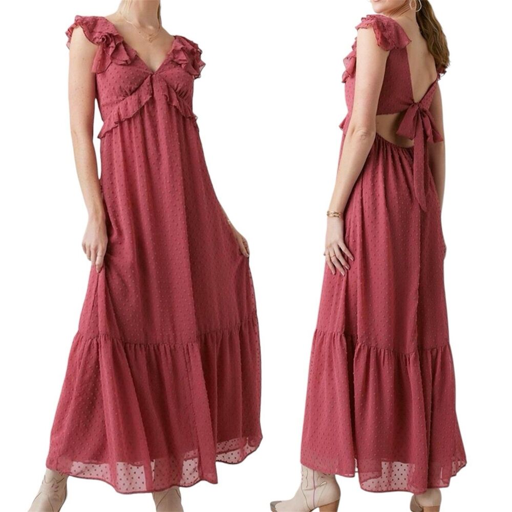 NWT‎ Francescas Rosemary Maxi Dress Women S Rose Pink Ruffles Coquette Romantic
